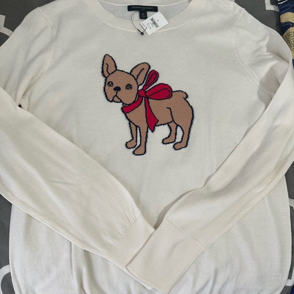 NWT Cream Sweater with French Bulldog Dog Design